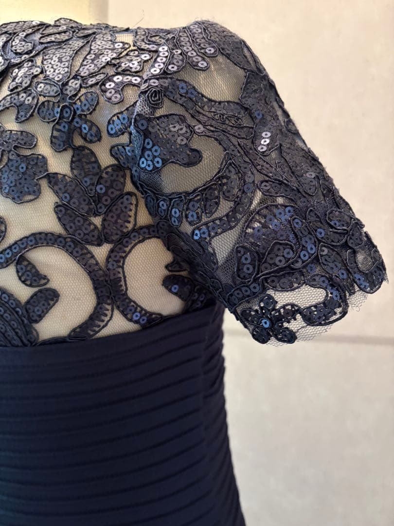 TADASHI SHOJI タダシショージ　ネイビー レース袖 ドレス謝恩会