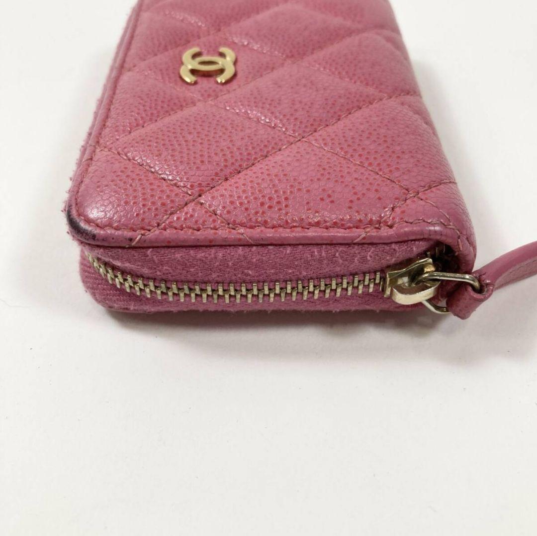 CHANEL ピンクレザーケース ミニ財布 イタリア製 マトラッセ