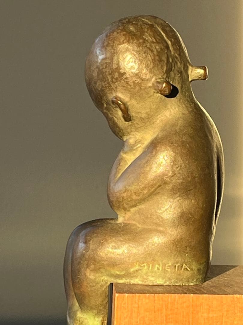 ブロンズ 彫刻 木製台座付き（時代物）