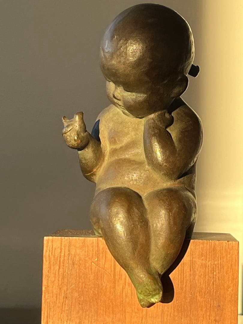 ブロンズ 彫刻 木製台座付き（時代物）