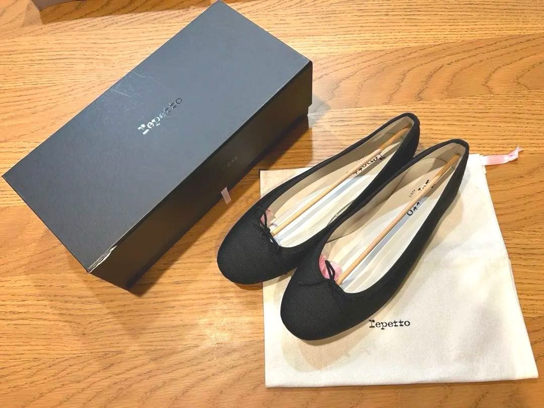 repetto レペット ブラック バレエシューズ 39.5 麻 リネン