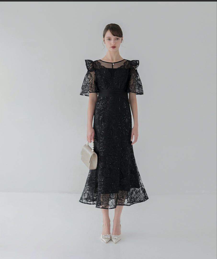 フラワーレースシアーフリルマーメイドドレス Leja