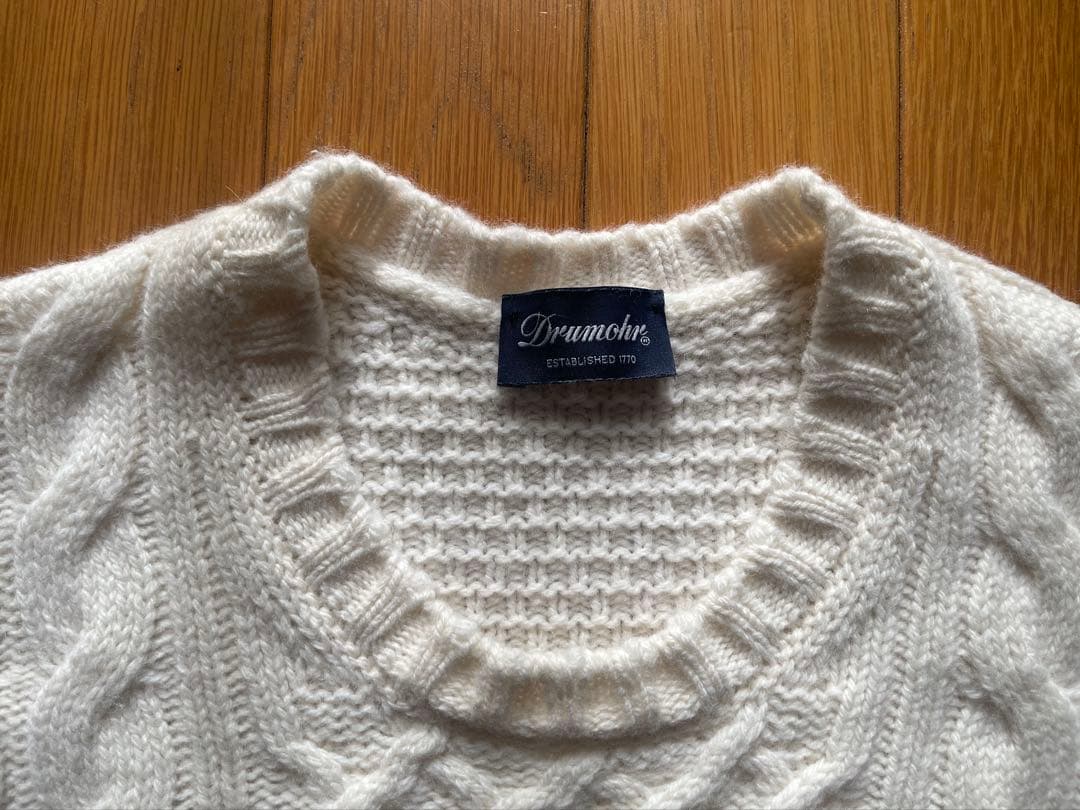 Drumohr ケーブルニット ホワイト スーパージーロンラムズウール 44