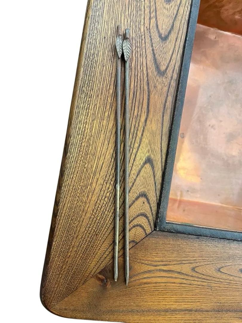 欅調 木製 長火鉢 銅板張り 引き出し付 囲炉裏火鉢 古民具