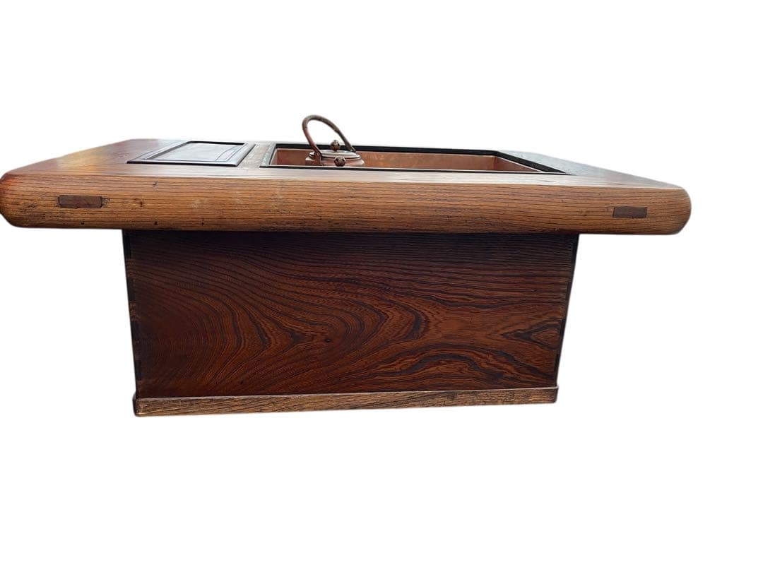 欅調 木製 長火鉢 銅板張り 引き出し付 囲炉裏火鉢 古民具