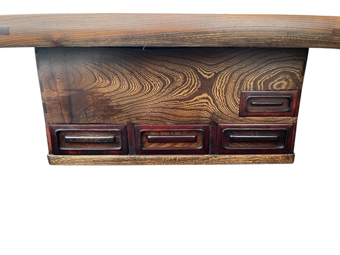 欅調 木製 長火鉢 銅板張り 引き出し付 囲炉裏火鉢 古民具