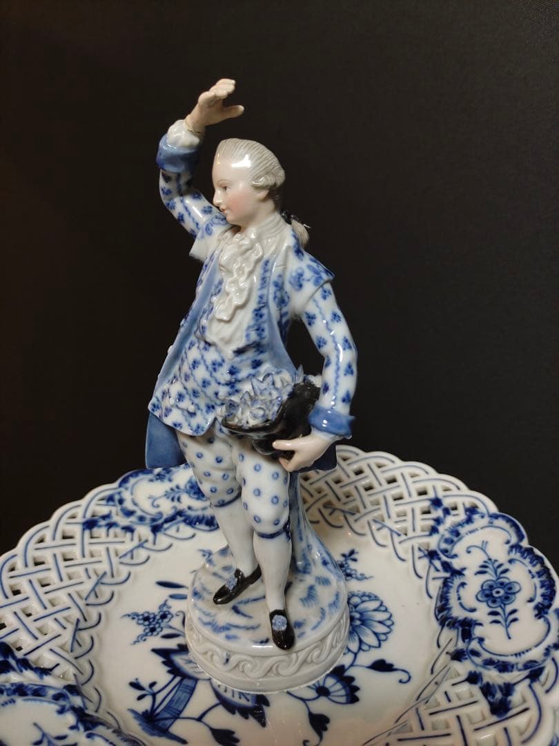 時代 マイセン ブルーオニオン 磁器 2段コンポート 飾り インテリア 修理あり