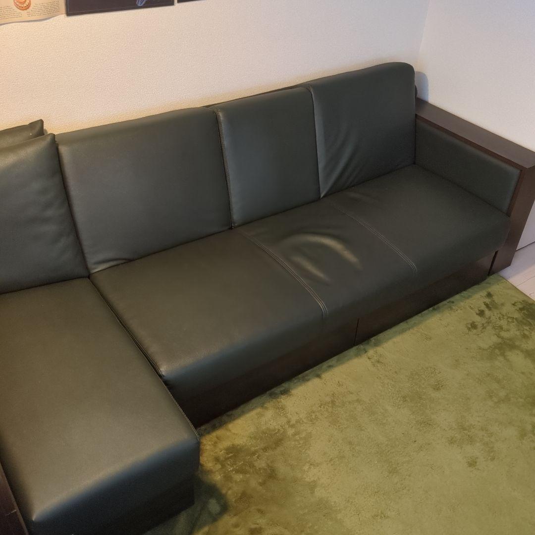 DORIS 3人掛けソファ ソファーベッド 肘付き レザー スツール付き