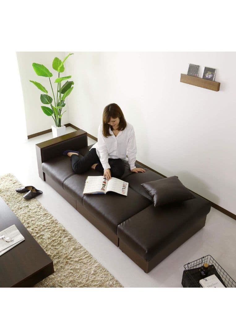 DORIS 3人掛けソファ ソファーベッド 肘付き レザー スツール付き