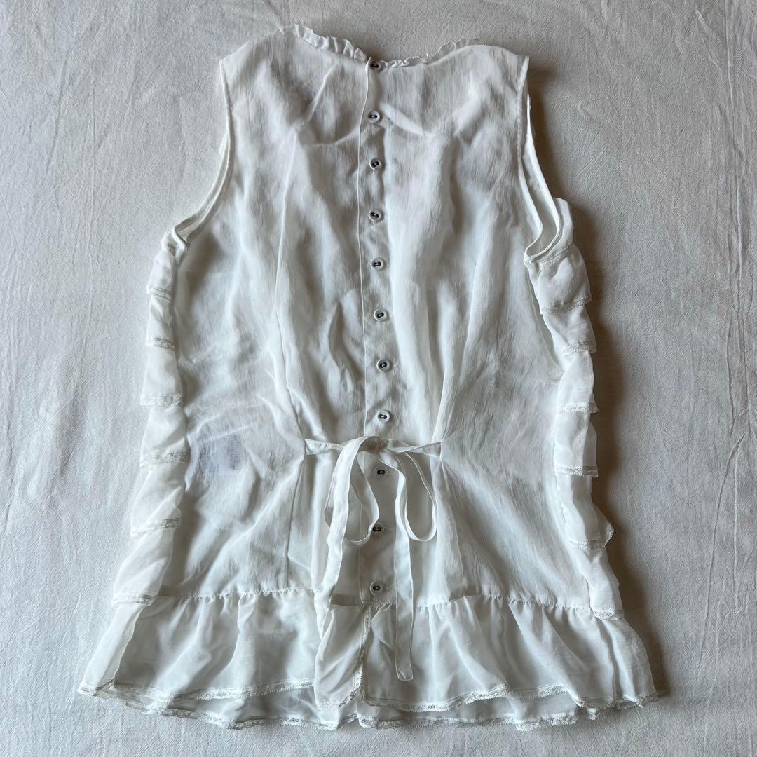 【高級】PINK HOUSE ノースリーブ チュニック フランス製レース フリル