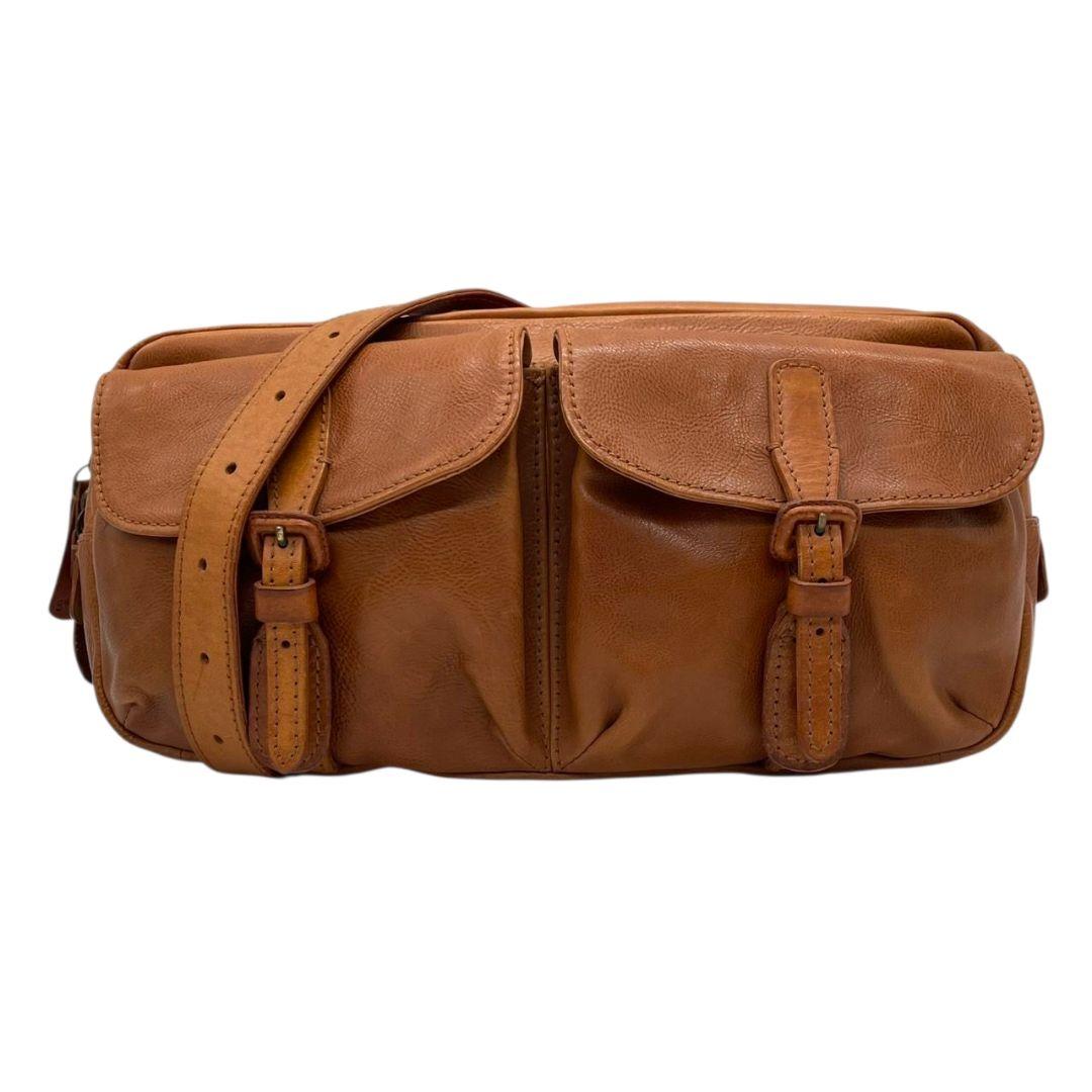 美品　ゲンテン　ボディバッグ　茶　ウエストポーチ　フラップ　レザー　s65