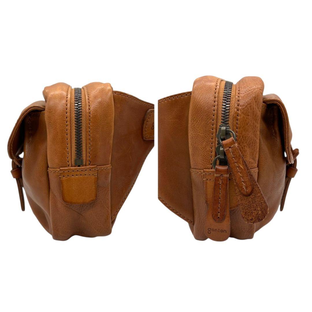 美品　ゲンテン　ボディバッグ　茶　ウエストポーチ　フラップ　レザー　s65