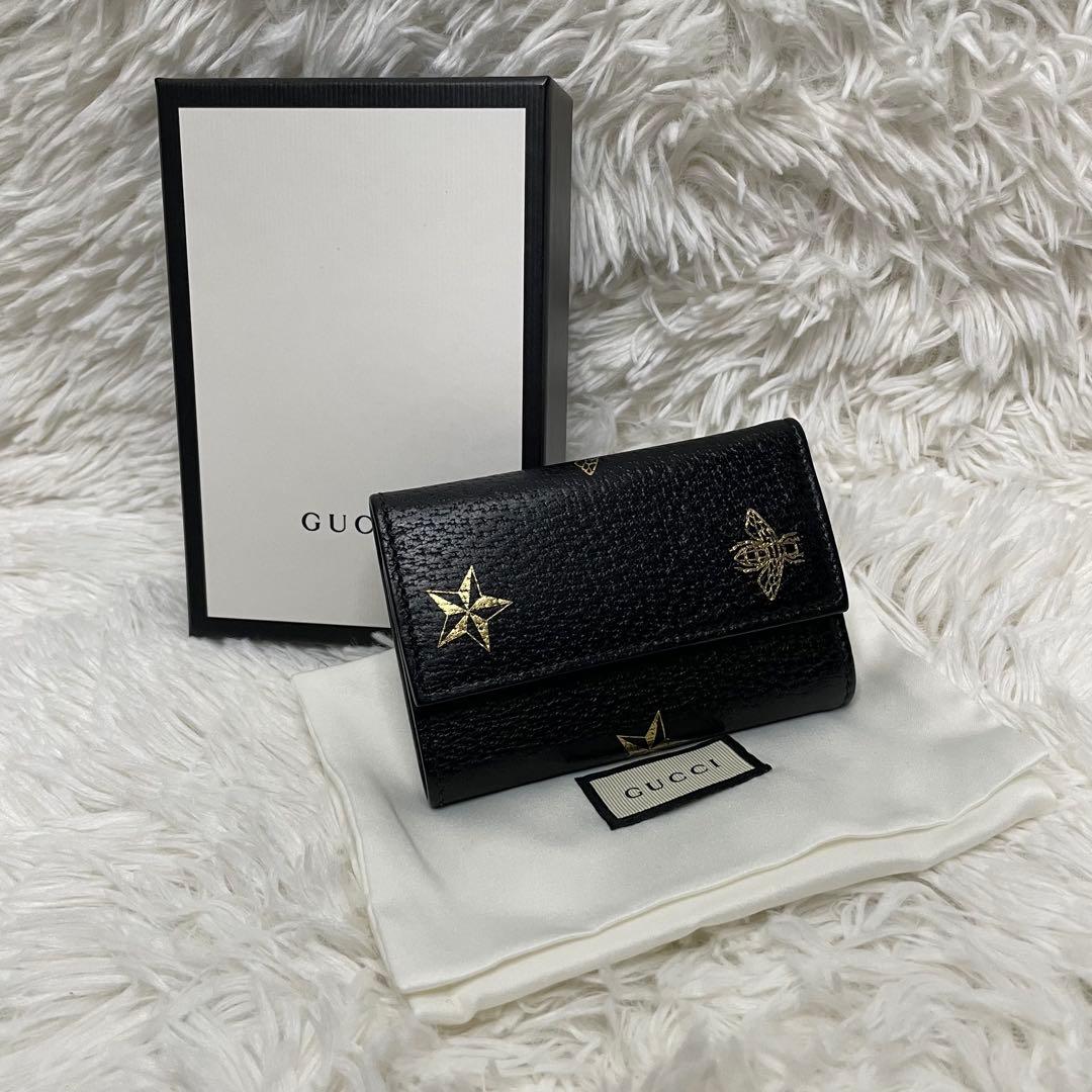 極美品　GUCCI 6連キーケース　アニマリエ　蜂　星　本革　黒