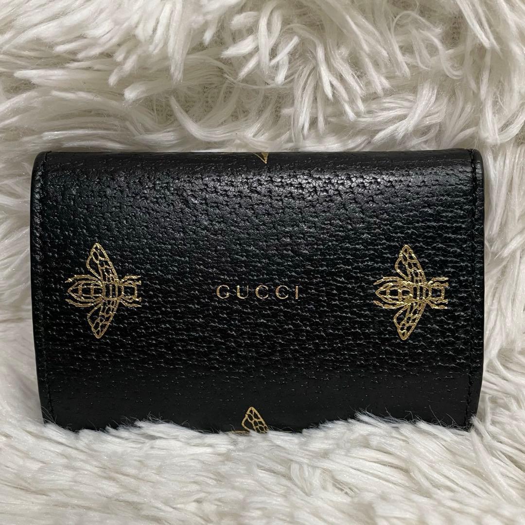 極美品　GUCCI 6連キーケース　アニマリエ　蜂　星　本革　黒