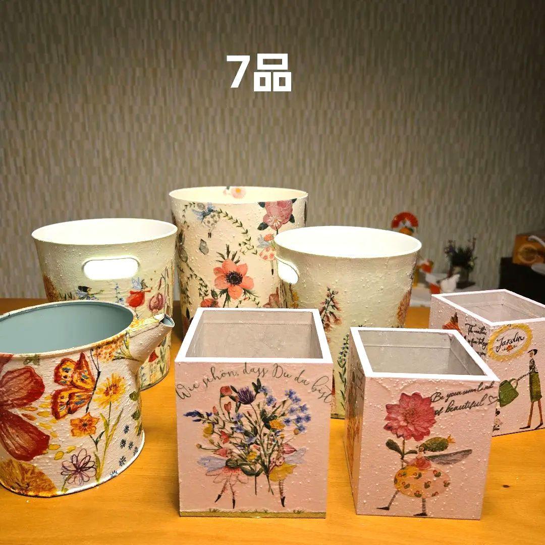 花柄紙製バスケットセット 7品