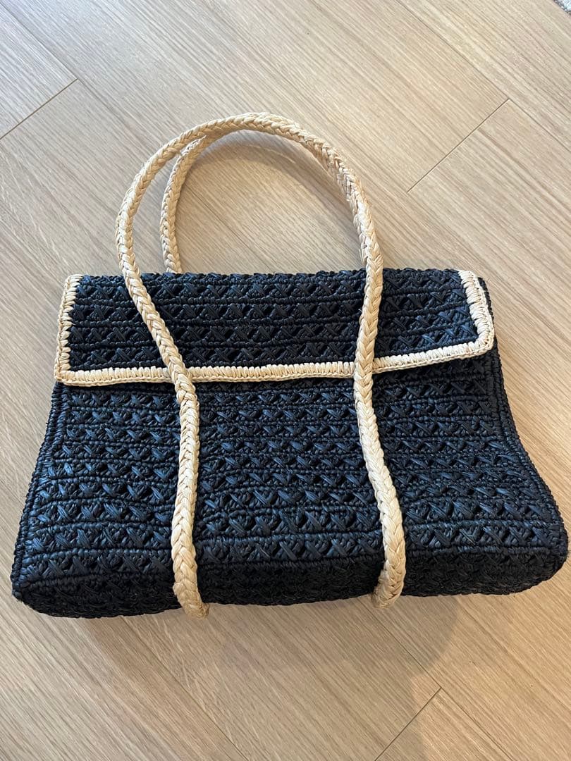 最終価格MAISON N.H ブラックかごバッグラフィア　定価4万弱美品