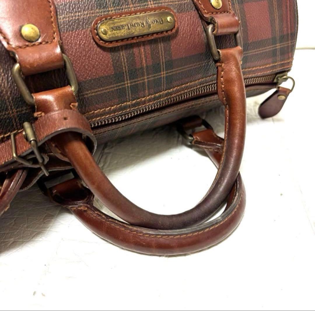 希少　ラルフローレン　ハンドバッグ　ミニボストンバッグ　タータンチェック　赤茶