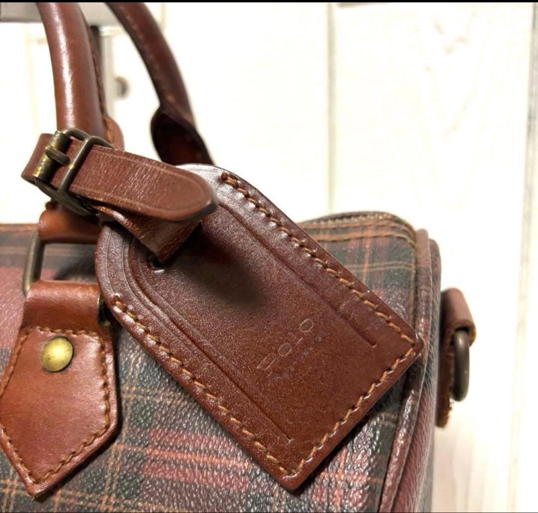 希少　ラルフローレン　ハンドバッグ　ミニボストンバッグ　タータンチェック　赤茶