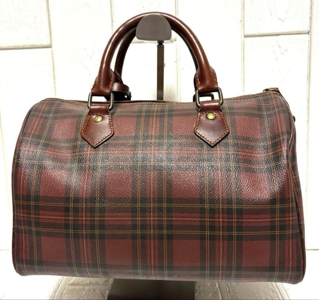 希少　ラルフローレン　ハンドバッグ　ミニボストンバッグ　タータンチェック　赤茶