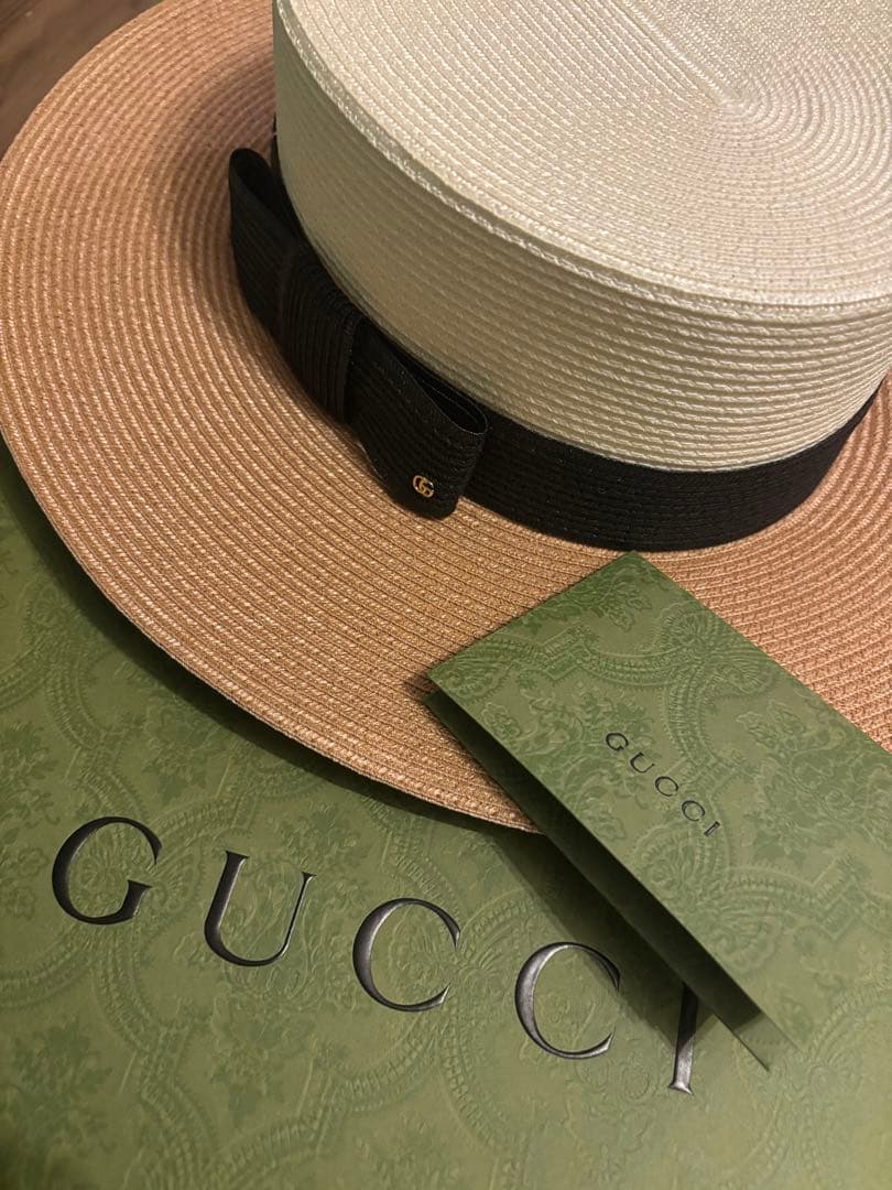 【タグ付き:箱付き#追記あり】GUCCI 麦わら帽子 バイカラー ストローハット