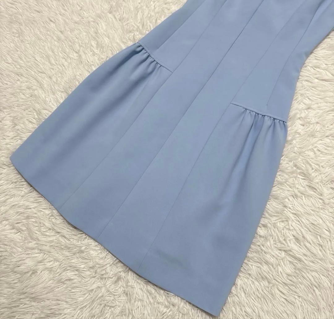 ルネ ノースリーブワンピース ドレス パール 襟つき ストレッチ　水色 32