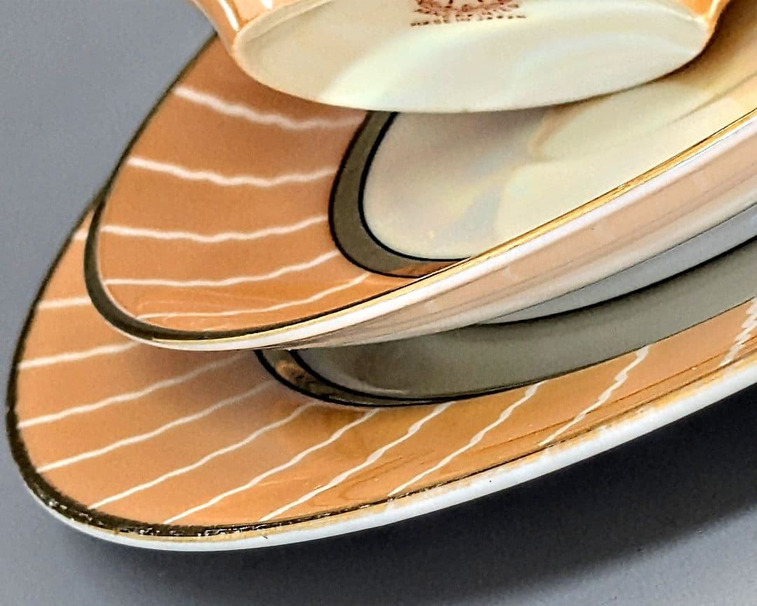 オールドノリタケ アールデコ期大銘品！金彩虹ラスター花籠絵図キャビネット トリオ