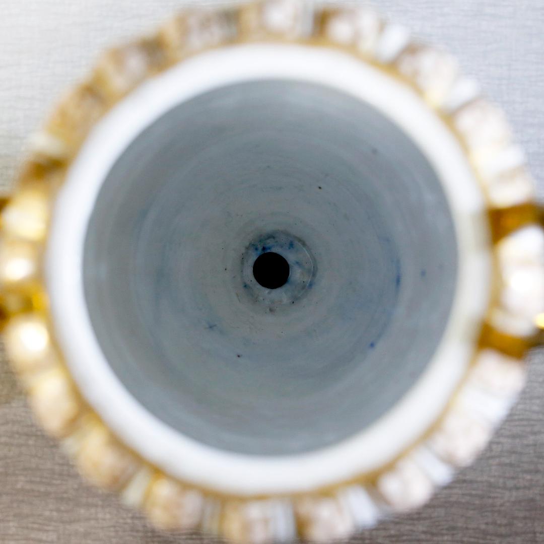 【送料込み】ドレスデン 帆船 壺 蓋付き 飾り壺 コバルト 金彩 ①