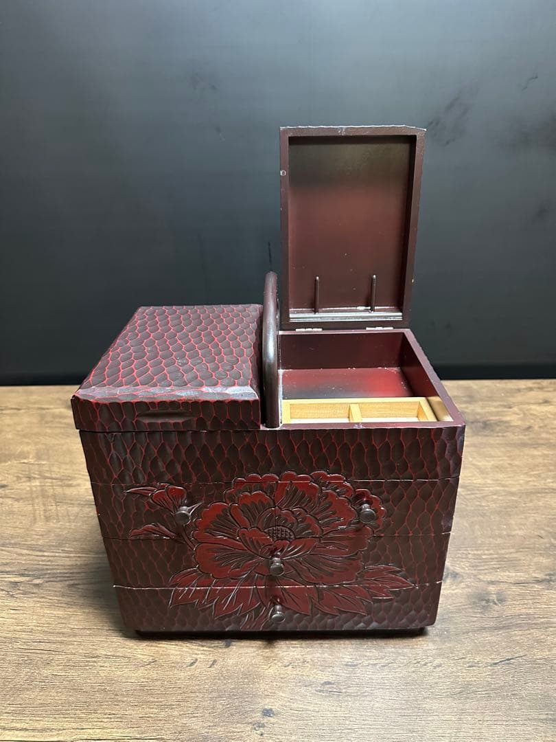 鎌倉彫　裁縫箱　ソーイングボックス