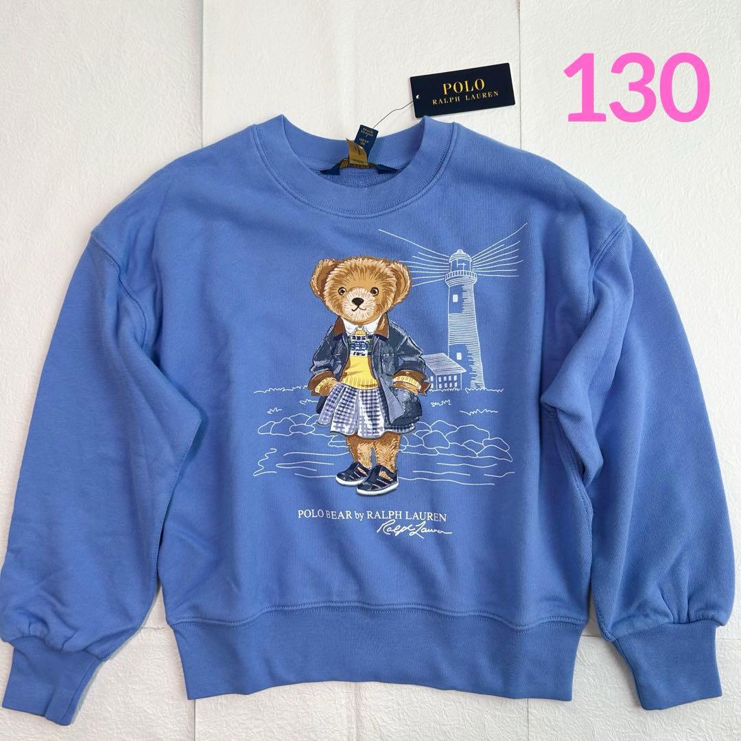 新作◇ラルフローレン ガールズ ポロベア スウェットシャツ S/130 ブルー