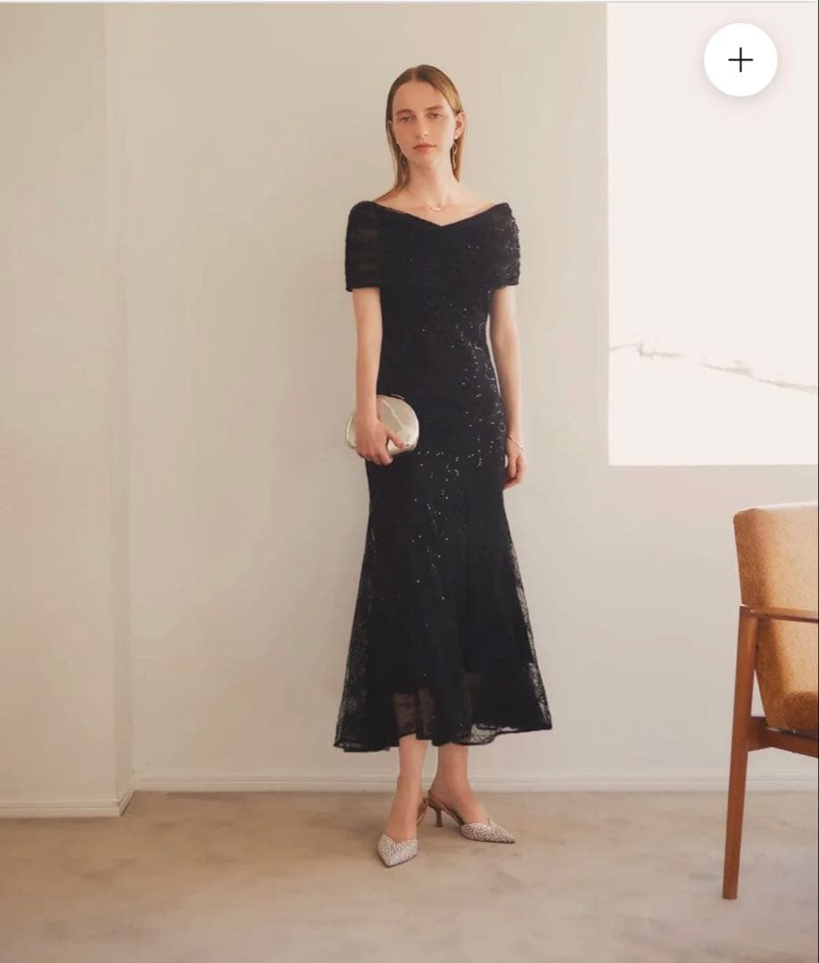 Leja 2wayレース花柄オフショルダーマーメイドワンピースドレス　黒　結婚式