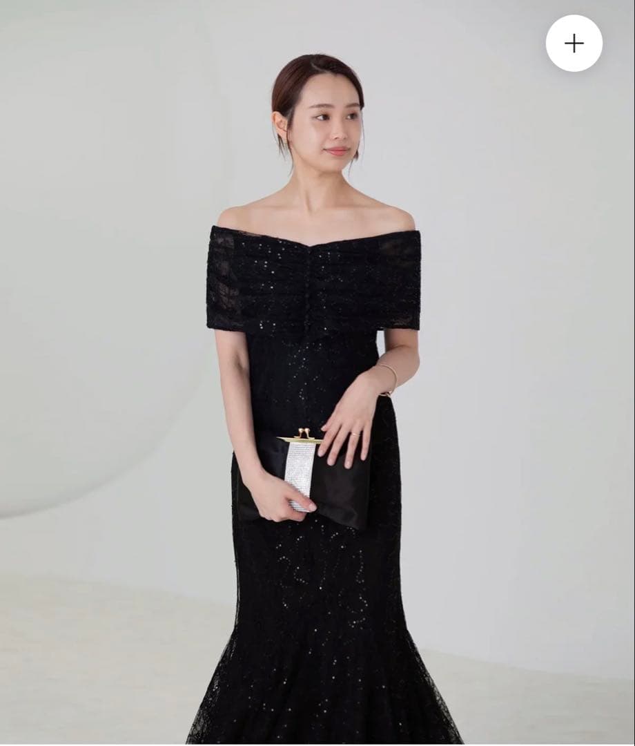 Leja 2wayレース花柄オフショルダーマーメイドワンピースドレス　黒　結婚式