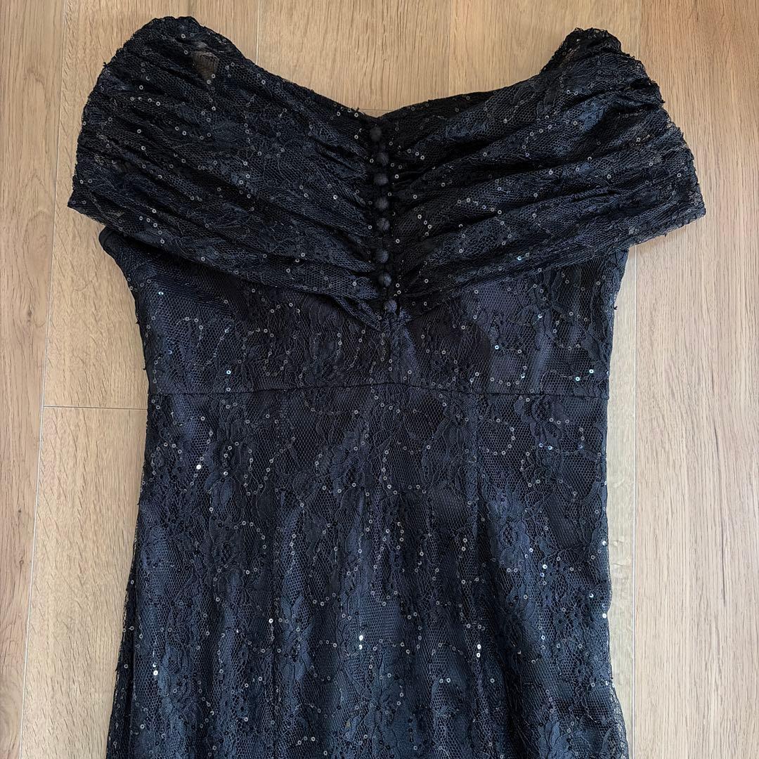 Leja 2wayレース花柄オフショルダーマーメイドワンピースドレス　黒　結婚式