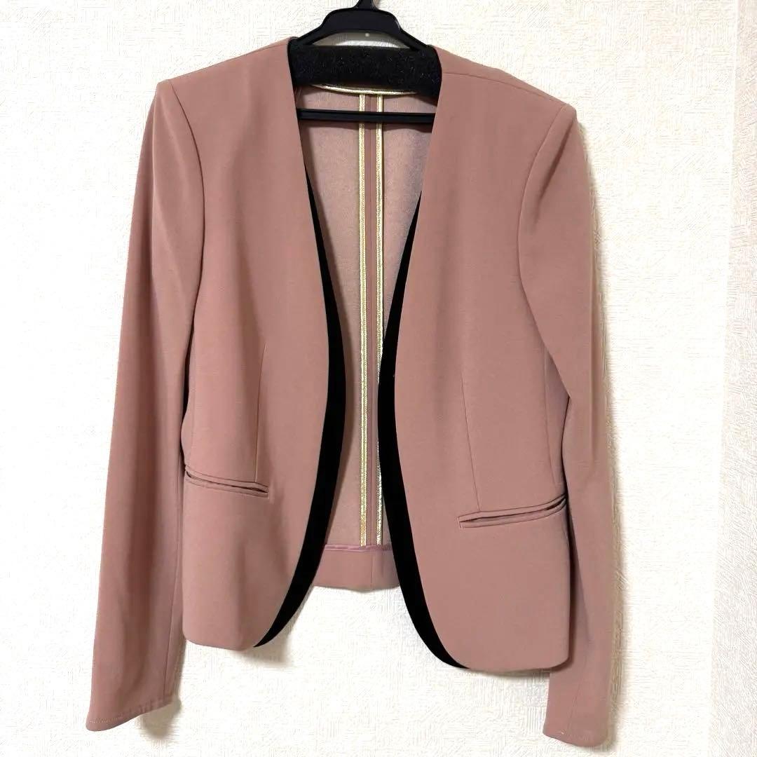 ベイジ　ジャケット くすみピンク ノーカラー