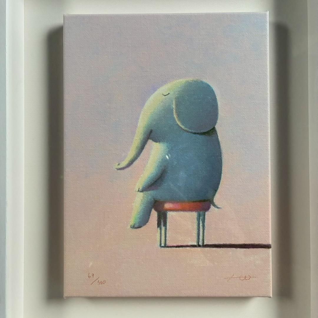 美品 渡辺宏「午後の待合室」ジクレー 直筆サイン入 保証書有 立体額装 ぞう