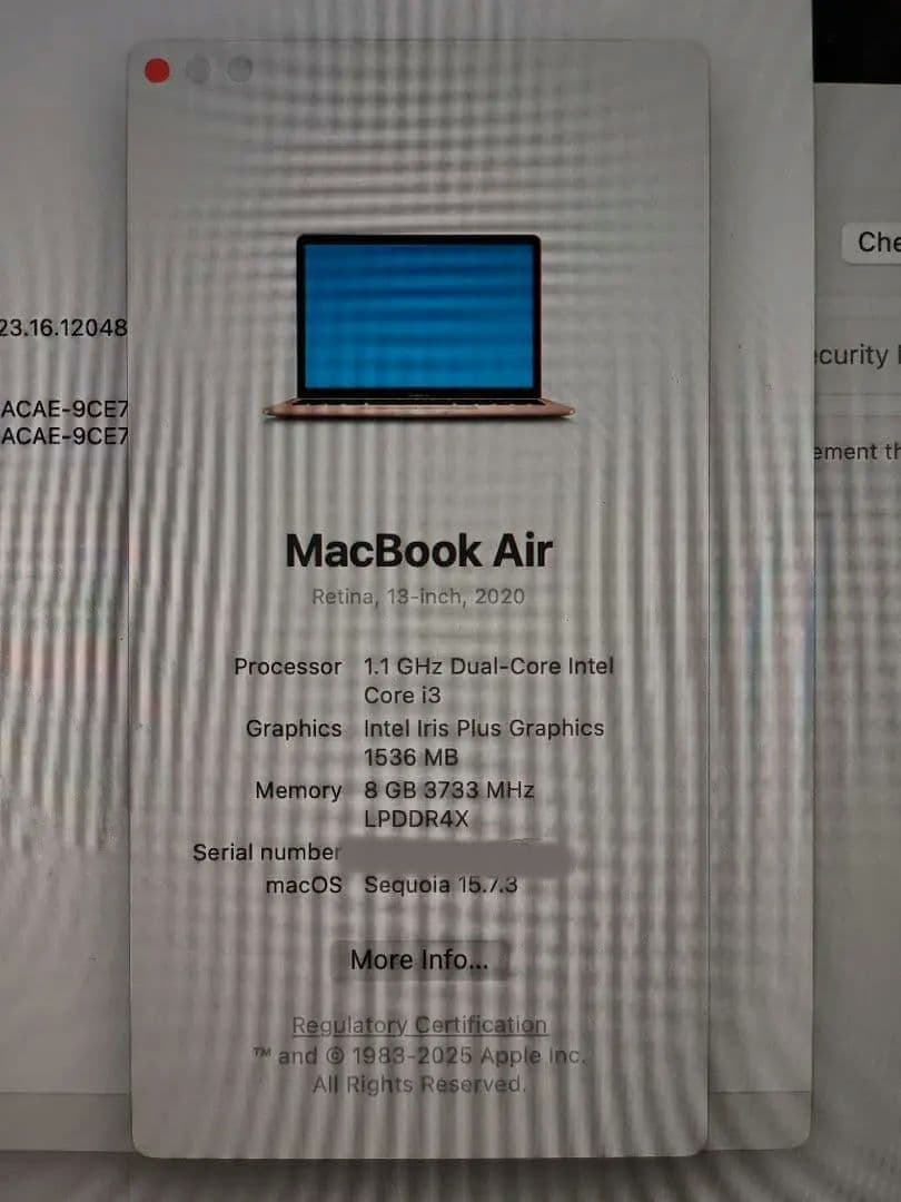 MacBook Air 13インチ 2020年 i3／8GB／256GB