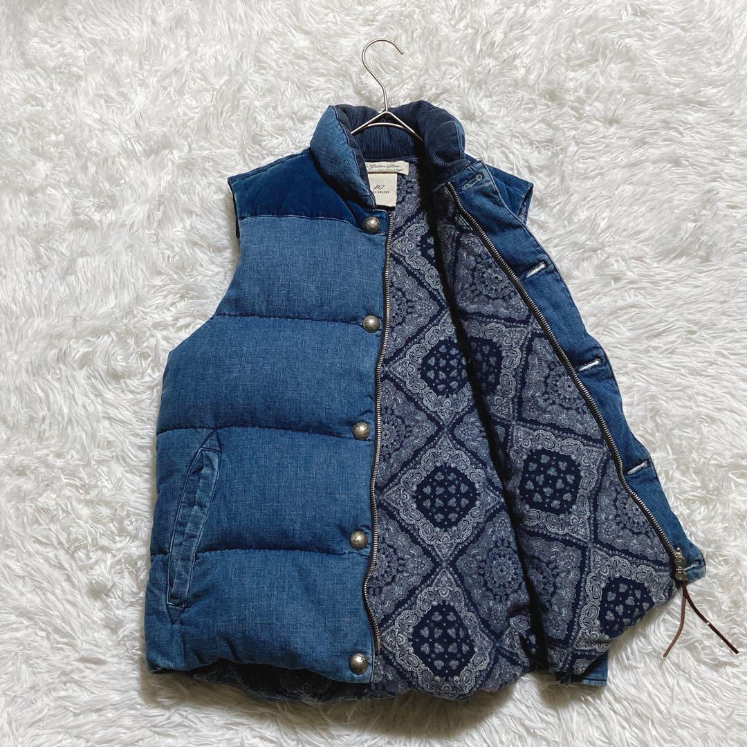 あんぼ ⭐️レミレリーフ　ダウンベスト　インディゴ　スタッズ　スカーフ柄　S