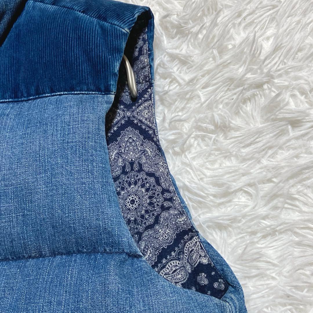 あんぼ ⭐️レミレリーフ　ダウンベスト　インディゴ　スタッズ　スカーフ柄　S