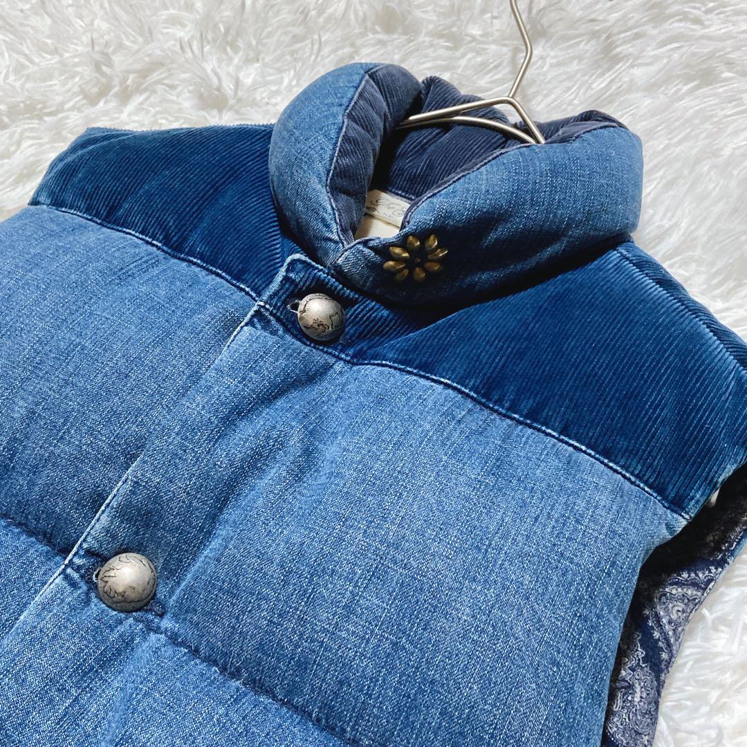 あんぼ ⭐️レミレリーフ　ダウンベスト　インディゴ　スタッズ　スカーフ柄　S