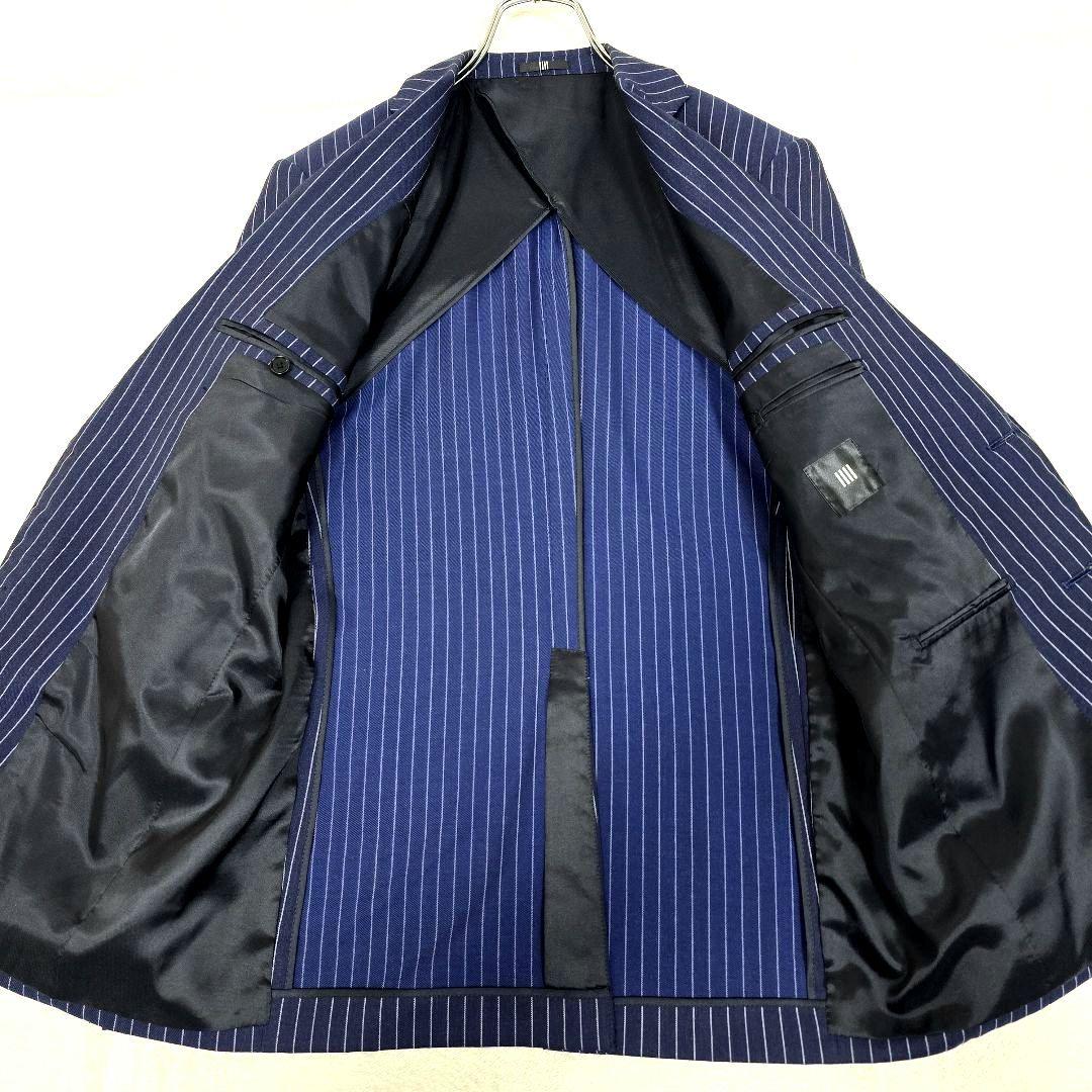 極美品 スーツセレクト 3ピース スーツセットアップ ストライプ ネイビー Y6