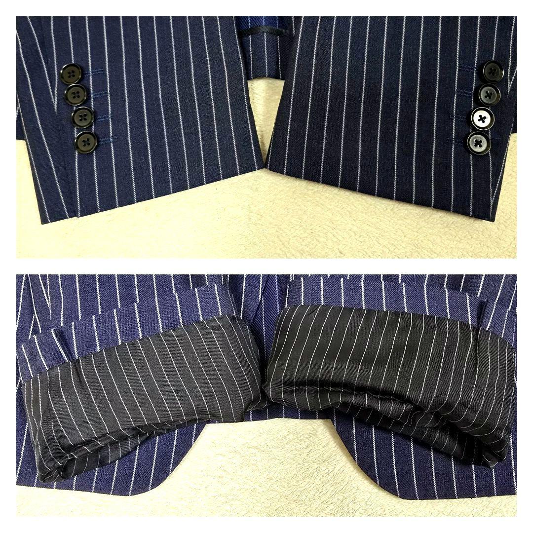 極美品 スーツセレクト 3ピース スーツセットアップ ストライプ ネイビー Y6