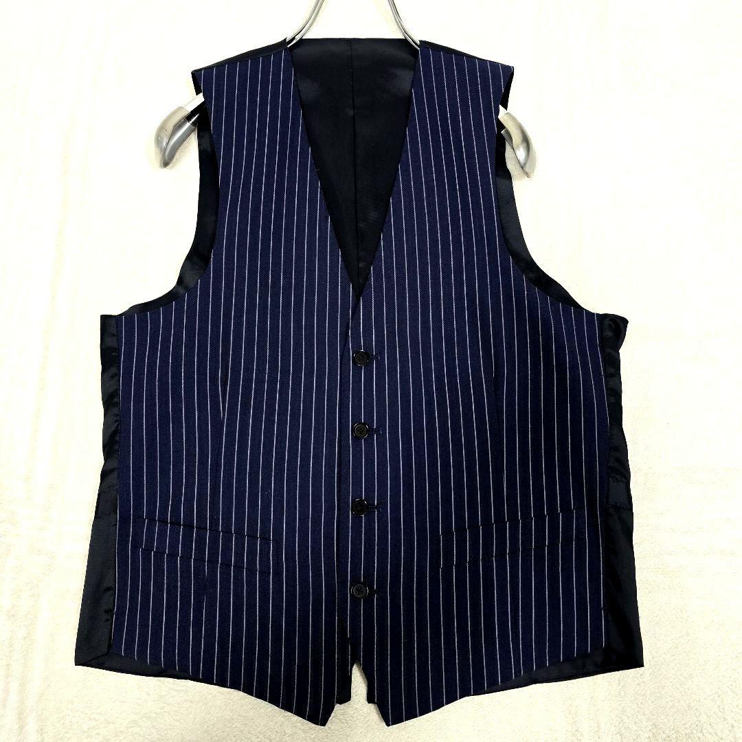 極美品 スーツセレクト 3ピース スーツセットアップ ストライプ ネイビー Y6