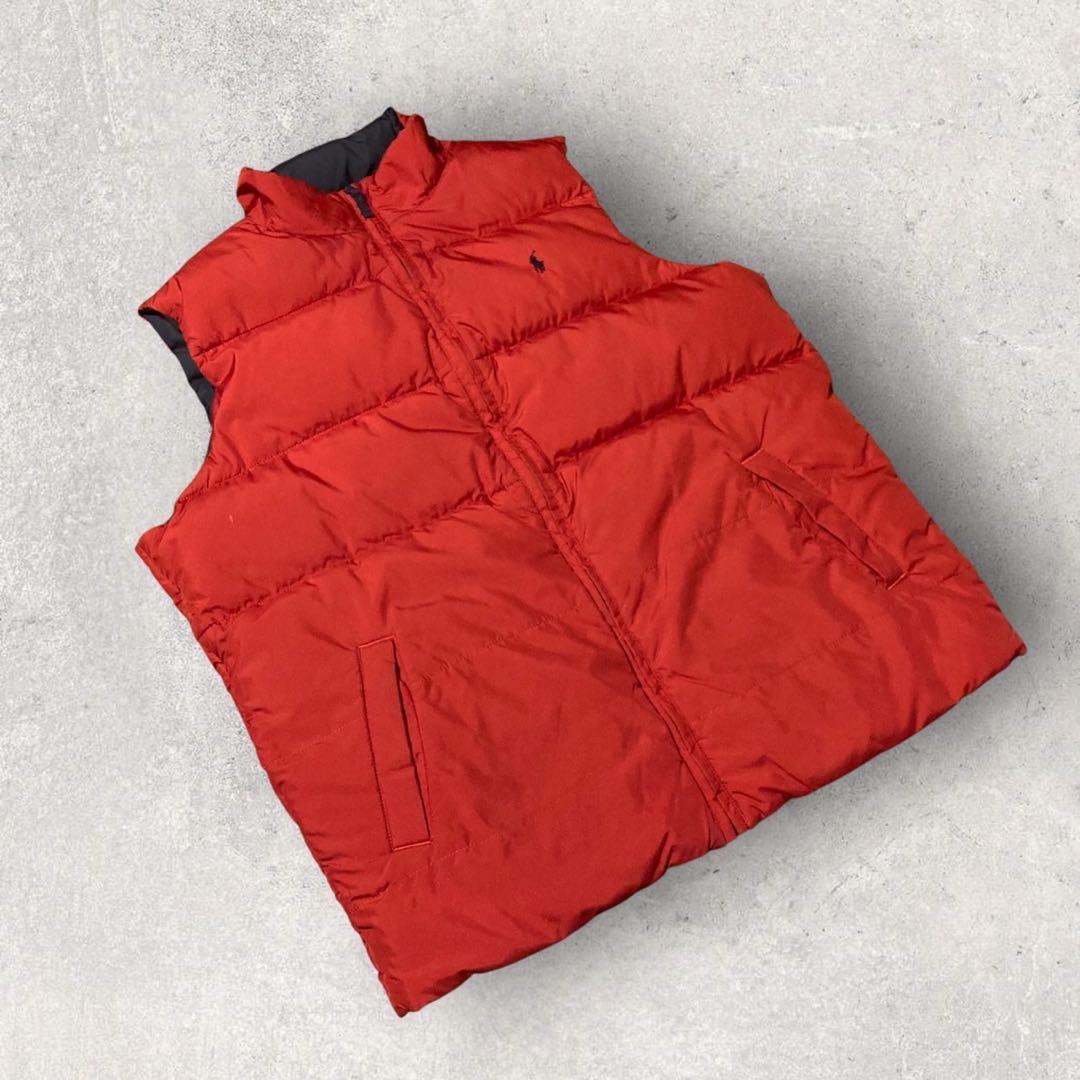 【ポロラルフローレン】ダウンベスト　リバーシブル　ネイビー　刺繍ロゴ　M相当　g