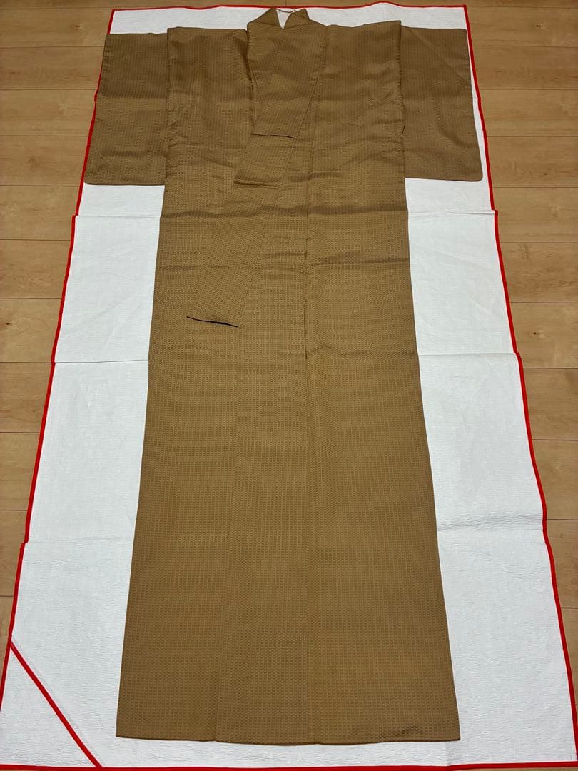 年末年始セール！　袷　紬　御召　小格子　裄67cm 正絹