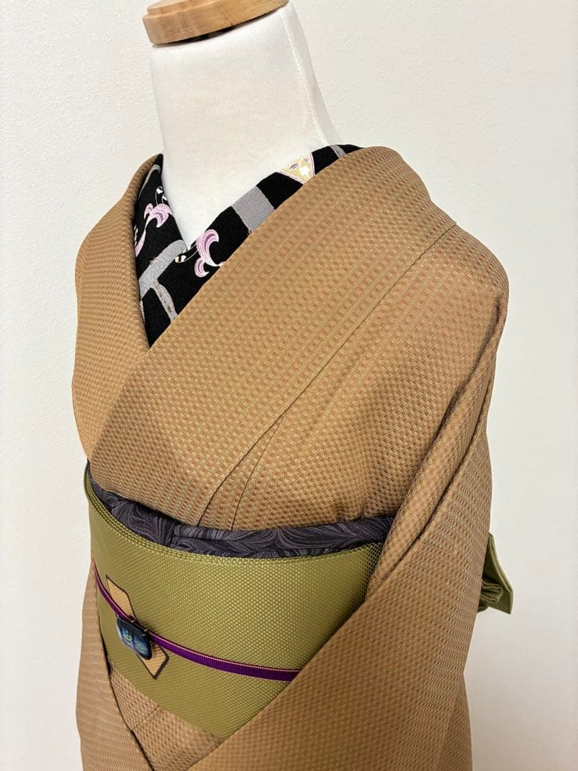 年末年始セール！　袷　紬　御召　小格子　裄67cm 正絹