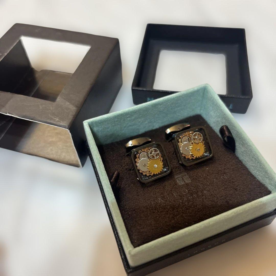 文*鳥様 タテオシアン TATEOSSIAN スクエア ギア カフスボタン 美品