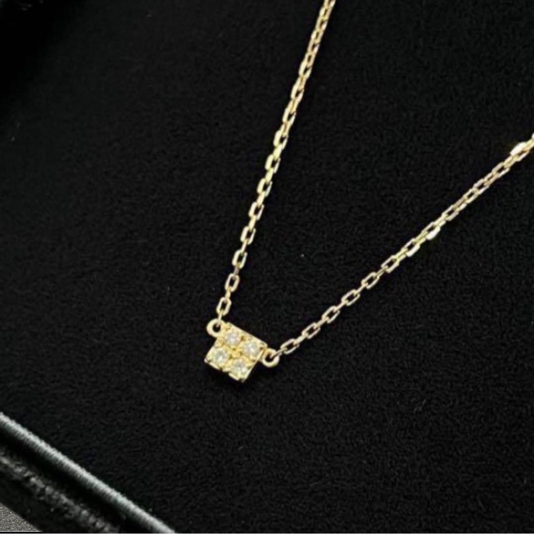 agete K18 ダイヤ ネックレス 0.02ct キューブ 18金