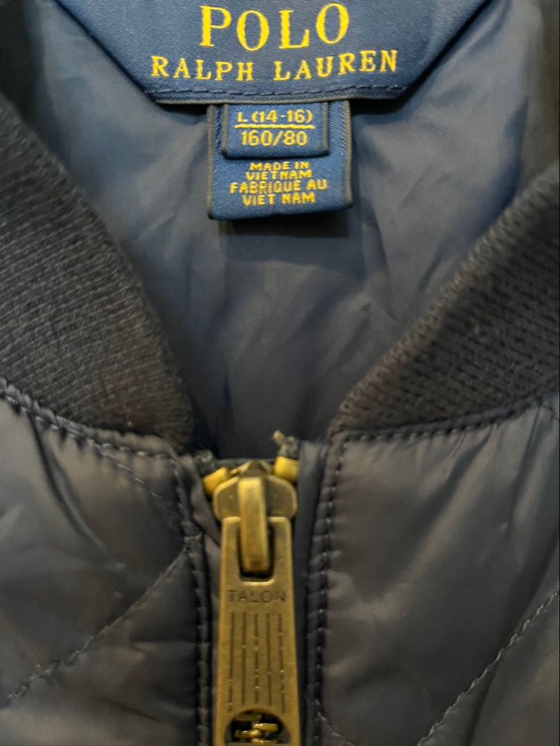 ポロラルフローレン　ネイビー キルティングジャケット　刺繍ロゴ