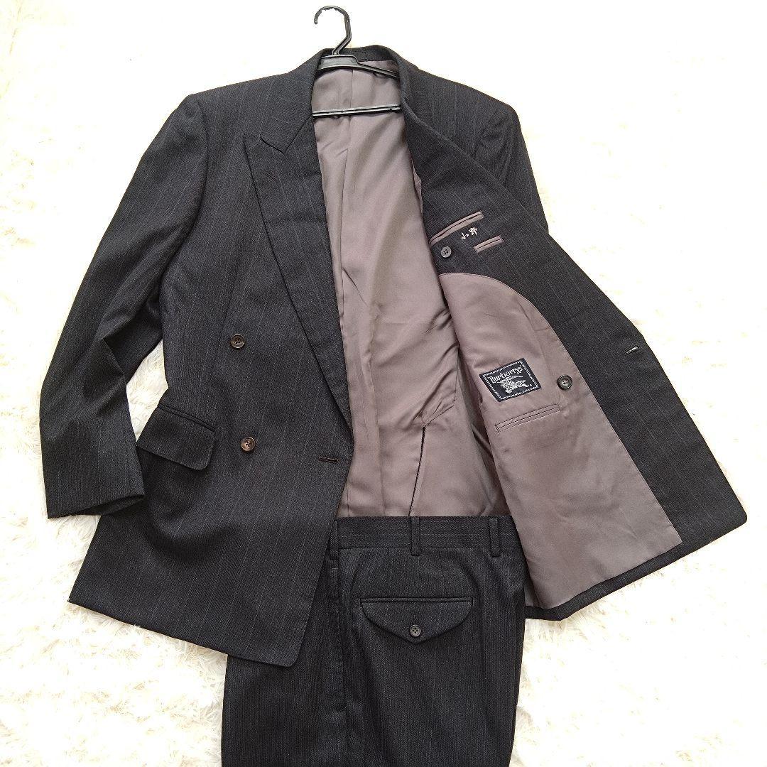 バーバリー ダブルスーツ セットアップ ストライプ グレー ウール Lサイズ