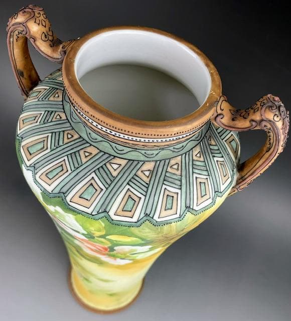 【超大型・訳アリ】オールドノリタケ 約３１．５㎝　花紋盛上げ花瓶 クレマチス