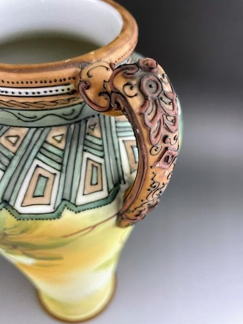 【超大型・訳アリ】オールドノリタケ 約３１．５㎝　花紋盛上げ花瓶 クレマチス